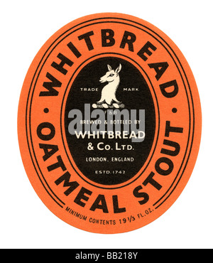 Alte britische Bieraufkleber für Whitbreads Oatmeal Stout, London Stockfoto