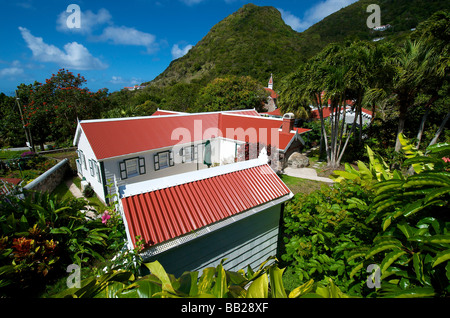 Saba Windwardside traditionelle Architektur Stockfoto