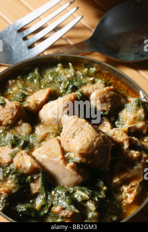 Korma Sabzi ist ein zartes gewürfelten Huhn in würziger Masala mariniert und gekocht mit greens(spinach) Stockfoto
