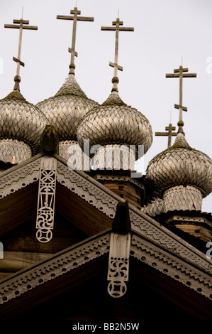 Russland, See Onega, Kischi Insel. Historische 9-Kuppel-Fürbitte-Kirche. Der UNESCO. Stockfoto