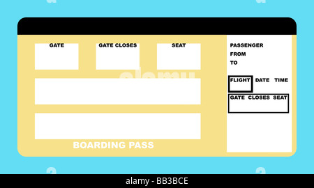 Darstellung der leere Airline boarding Pass-Ticket isoliert auf weißem Hintergrund Stockfoto