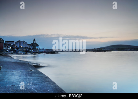 Swanage Bay bei Sonnenuntergang Dorset England UK Stockfoto