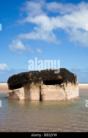 Alten Weltkrieg zwei Pillbox Ruine am Strand bei Easington, East Yorkshire, England, UK Stockfoto