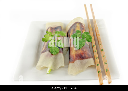 Peking-Ente eine chinesische Delikatesse mit Pfannkuchen und Hoisin-sauce Stockfoto