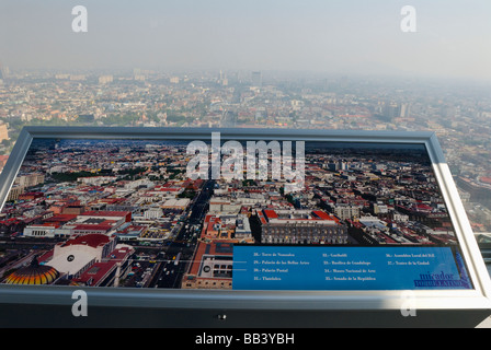 Smoggy Luftaufnahme von Mexiko Stadt mit klaren Foto Gebäude in der Torre Turm Anzeigebereich. Stockfoto