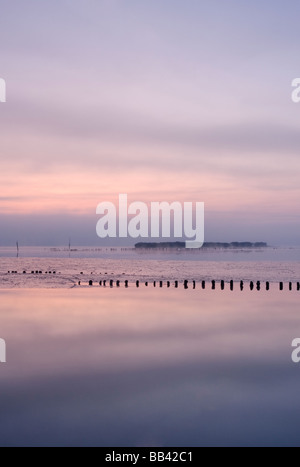 Blythburgh Mündung im Morgengrauen auf einem kalten Nebel und frostigen Morgen in Suffolk Stockfoto