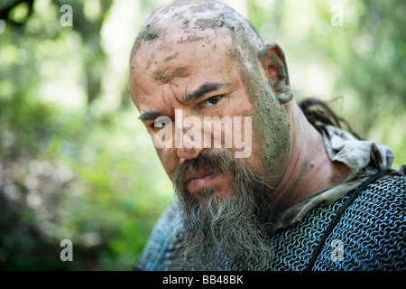 Porträt von ein glatzköpfiger Mann mit Schlamm auf seinem Gesicht. California, United States. Stockfoto