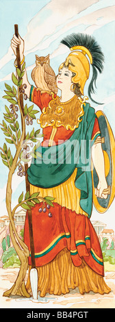 Athena war in der griechischen Mythologie die Göttin des Krieges, Kunsthandwerk, und Weisheit und Vernunft. Die Römer verbanden sie mit Minerva. Stockfoto