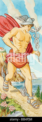 Hermes war Bote der Götter des antiken Griechenlands, oft auf Besorgungen für Zeus geschickt. Römischen Mythologie verbunden ihm mit Quecksilber. Stockfoto