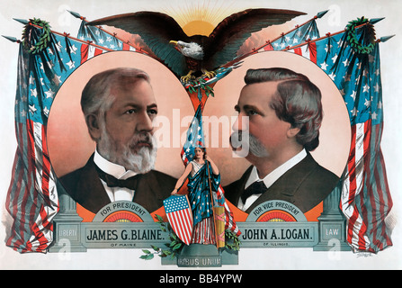 Wahlplakat für James Blaine und John Logan für die 1884 USA Präsidentschaftswahl Stockfoto