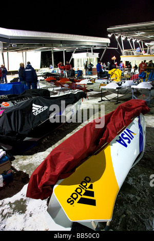 Ein Bob im Whistler Sliding Centre eine Sportstätte für 2010 Vancouver Winter Olympics Whistler British Columbia Kanada Stockfoto