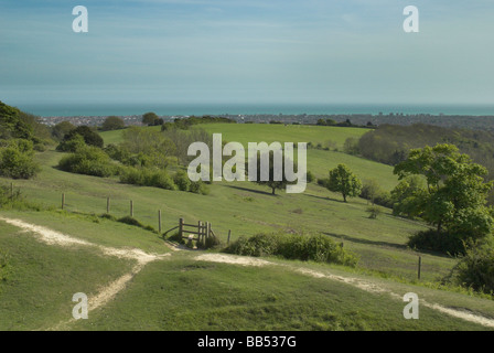 Auf der Suche nach Worthing an der Südküste von Cissbury Ring. Stockfoto