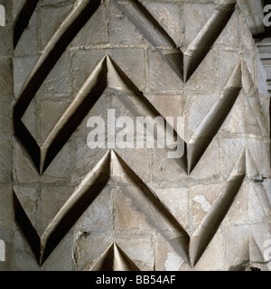Durham Kathedrale Chevron-Muster-Spalte Stockfoto