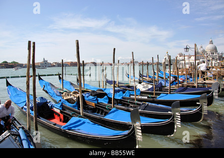 Gondeln vor Anker am Ufer, Canal Grande, Venedig, Provinz Venedig, Veneto Region, Italien Stockfoto