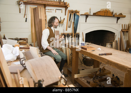 Tischler Werkstatt in Colonial Williamsburg, Virginia. Stockfoto