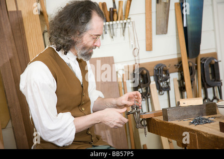 Tischler Werkstatt in Colonial Williamsburg, Virginia. Stockfoto