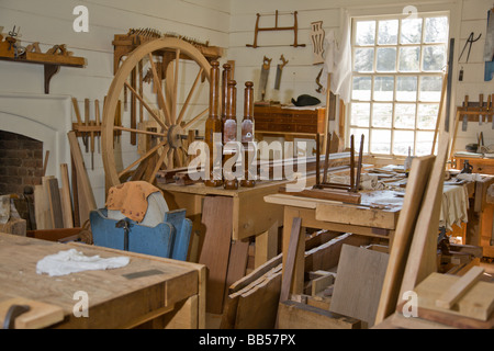 Tischler Werkstatt in Colonial Williamsburg, Virginia. Stockfoto