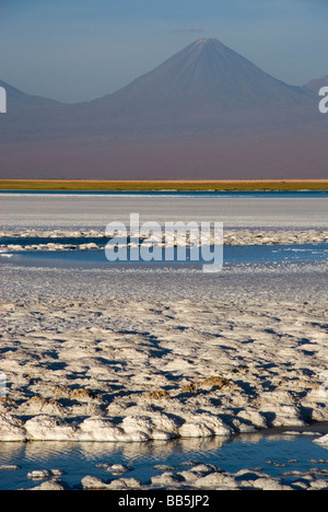 Salar de Atacama mit Vulkan in Ferne, Chile. Stockfoto