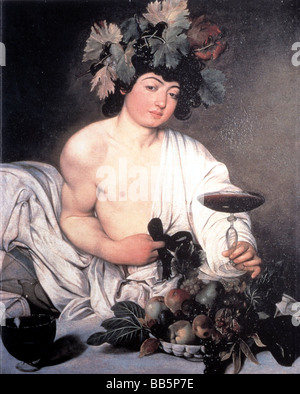 Dionysos (lat.: Bacchus), der griechische gott des Weins, "Bacchus", Gemälde, von Carravaggio, 1593 / 1594, Uffizien, Florenz, Stockfoto