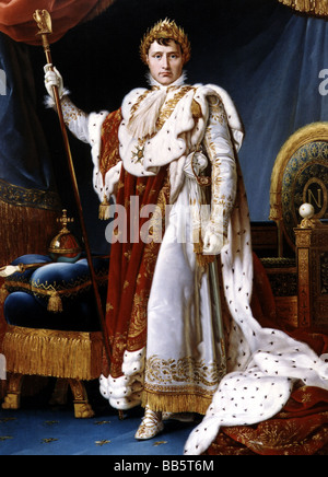 Napoleon I., 15.8.604 - 5.5.181, Kaiser der Franzosen von 1801-1815, voller Länge, mit Krönungsregalien, Gemälde von Francois-Pascal Gerard, 1805, Musee National Malmaison, Stockfoto