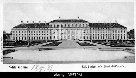 Architektur, Schlösser, Deutschland, Bayern, Schloss Schleissheim, Außenansicht, Postkarte, E. Keppler, München, gestempelt 1907, Stockfoto