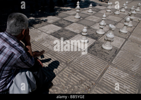 Lokale Männer Schach spielen auf grossen Board in einem städtischen Park in Sarajevo, Hauptstadt von Bosnien und Herzegowina Stockfoto