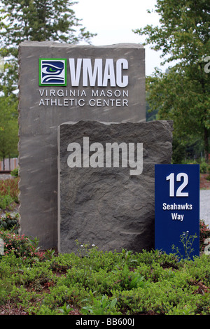 Das Schild am Eingang zu den Virginia Mason Athletic Center, die Team-Hauptquartier von der NFL Seattle Seahawks. Stockfoto