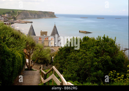 D Tag künstliche Hafen Winston in Arromanches Mulberry Harbour Landung Strand Calvados Normandie Frankreich des zweiten Weltkriegs Stockfoto