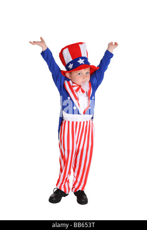 Kleiner Junge gekleidet wie Uncle Sam Stockfoto