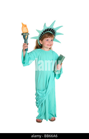 Junges Mädchen verkleidet wie die Statue of Liberty Stockfoto