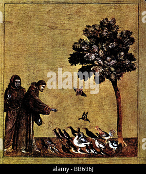Franz von Assisi, Heiliger (geboren Giovanni Bernardone), italienischer Geistlicher (1182 - 1226), voller Länge, Predigt den Vögeln, Gemälde von Giotto (ca. 1266 - 1337), Louvre, Paris, Stockfoto