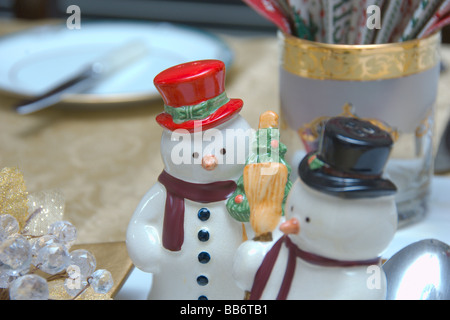 Weihnachten Tisch Dekorationen Santa Menage set Weihnachten Schottland Dezember 2008 Stockfoto