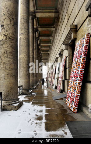 Portikus im Schnee, Haus der Kunst, Haus der Kunst, München, Bayern, Deutschland, Europa Stockfoto