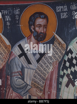 St. Barnabas Wandgemälde von Philip Goul 1466 in der Kirche des Heiligen Kreuzes am Platanistasa Zypern Stockfoto