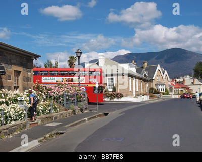 Red Double Decker Bus, Battery Point Tasmanien Australien Stockfoto