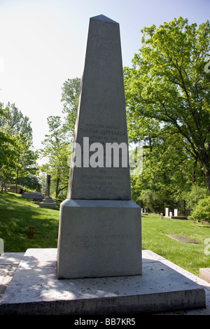 Thomas Jefferson Grabstein auf die Familie Grablege bei Monticello Jefferson Wohnhaus und Plantage in der Nähe von Charlottesville, VA Stockfoto