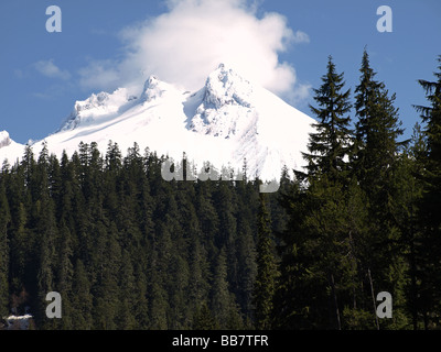 Mount Hood in Oregon s Winter höchsten Gipfel Vulkan vulkanische Gletscher schneebedeckten eisigen Schnee Wolke Stockfoto