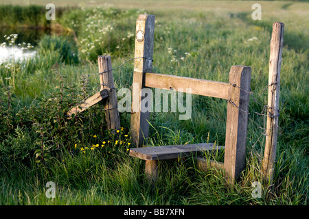 einen Stil über einen Stacheldrahtzaun Stockfoto