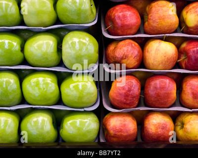 Rote und grüne Äpfel auf dem Display in Lebensmittelmarkt Grown in Washington State USA Pacific Northwest Stockfoto