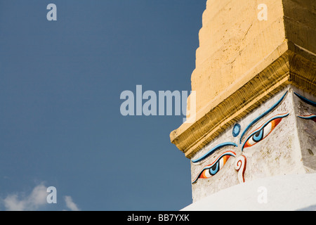 Buddhas Augen Bodhnath Stupa, die größte Stupa in Nepal Stockfoto