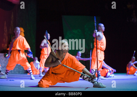 Shaolin Mönche während einer Show am 22. März 2009 in Berlin, Deutschland Stockfoto