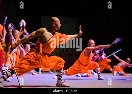 Shaolin Mönche während einer Show am 22. März 2009 in Berlin, Deutschland Stockfoto