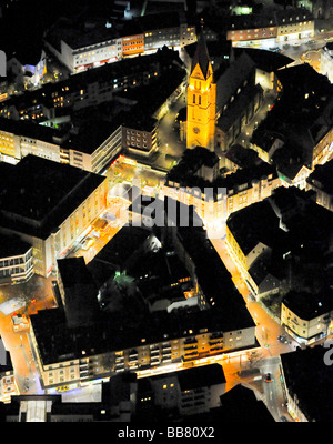 Luftaufnahme, Nachtaufnahme, City Center, Lutherkirche Kirche, Weihnachtsmarkt, Castrop-Rauxel, Ruhrgebiet, Nordrhein-Westfalen Stockfoto