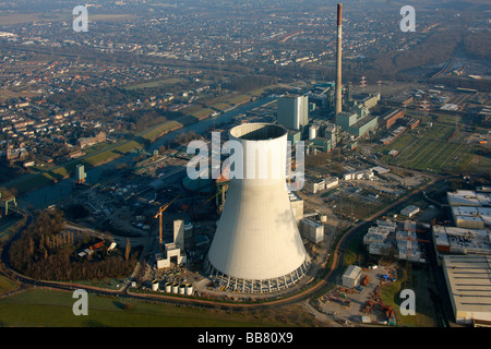 Luftaufnahme, EVONIK STEAG-Kohlekraftwerk, Kraftwerk Walsum, Duisburg, Ruhrgebiet, Nordrhein Westfalen, Rhein, Keim Stockfoto