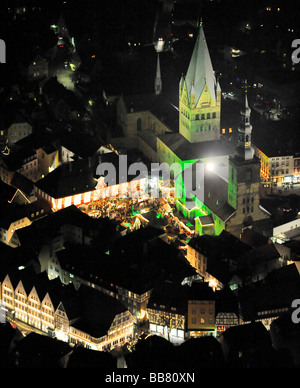 Luftaufnahme, Nachtaufnahme, Weihnachtsmarkt, Rathaus, St.-Patrokli-Dom-Dom, Morgner-Haus Baustelle Alte Pfal Stockfoto