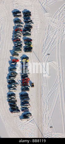 Aerial photo, Eigen, Schnee, Auto-Tuner Brabus Parkplatz, Bottrop, Ruhrgebiet, Nordrhein-Westfalen, Deutschland, Europa Stockfoto