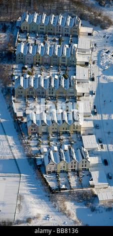 Luftaufnahme, Solarsiedlung, Wohnhäuser ausgestattet mit Solarmodulen, Gelsenkirchen-Bismarck, Gelsenkirchen, Ruhrgebiet, Stockfoto