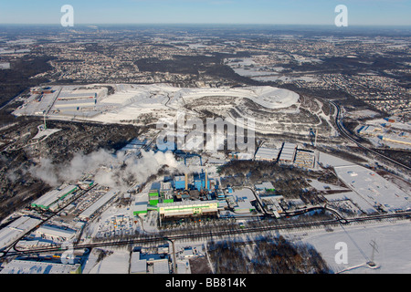 Luftaufnahme, Schnee, RZR Recycling Zentrum-Ruhrgebiet-recycling-Center, Müllverbrennungsanlage, Landschaftspark Emscherbruch, Stockfoto