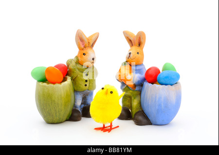 Figuren des Osterhasen, Oster-Deko Stockfoto