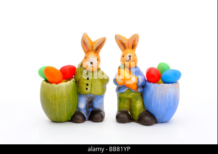 Figuren des Osterhasen, Oster-Deko Stockfoto